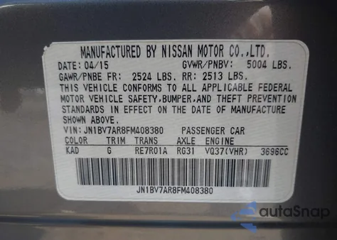 2015 Infiniti Q50 Premium z USA, uszkodzony, nr VIN JN1BV7AR8FM408380